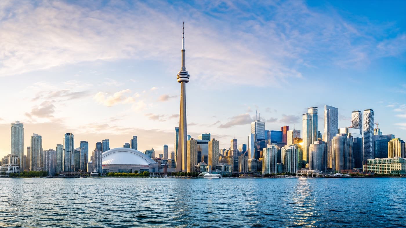 The CN Tower and the Toronto skyline across Lake Ontario
