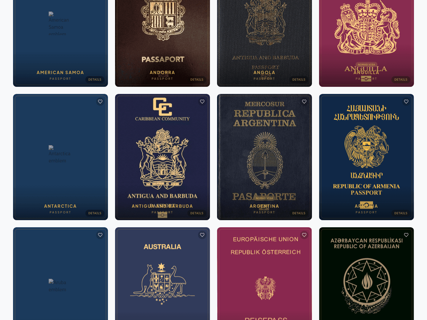 Atlas preview: grid of international passports representing 210+ programs across 53 countries.