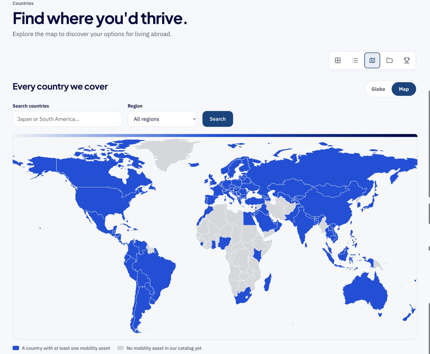 CitizensOS Explorer map, search controls and catalog coverage legend