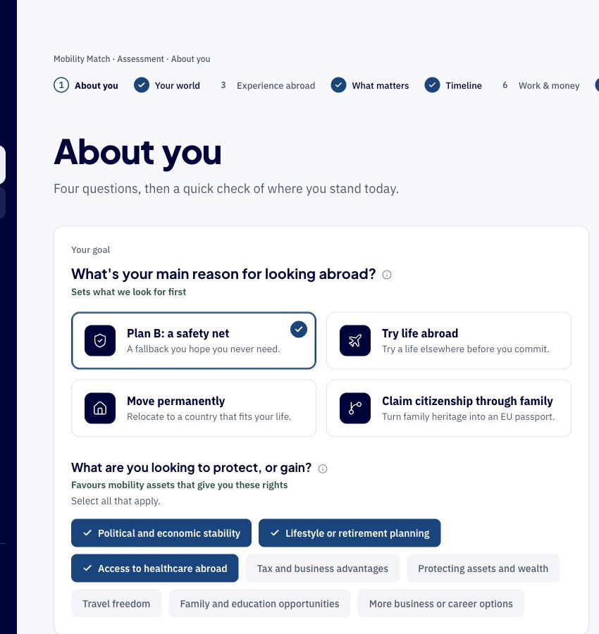 Current Mobility Match asks about your goal