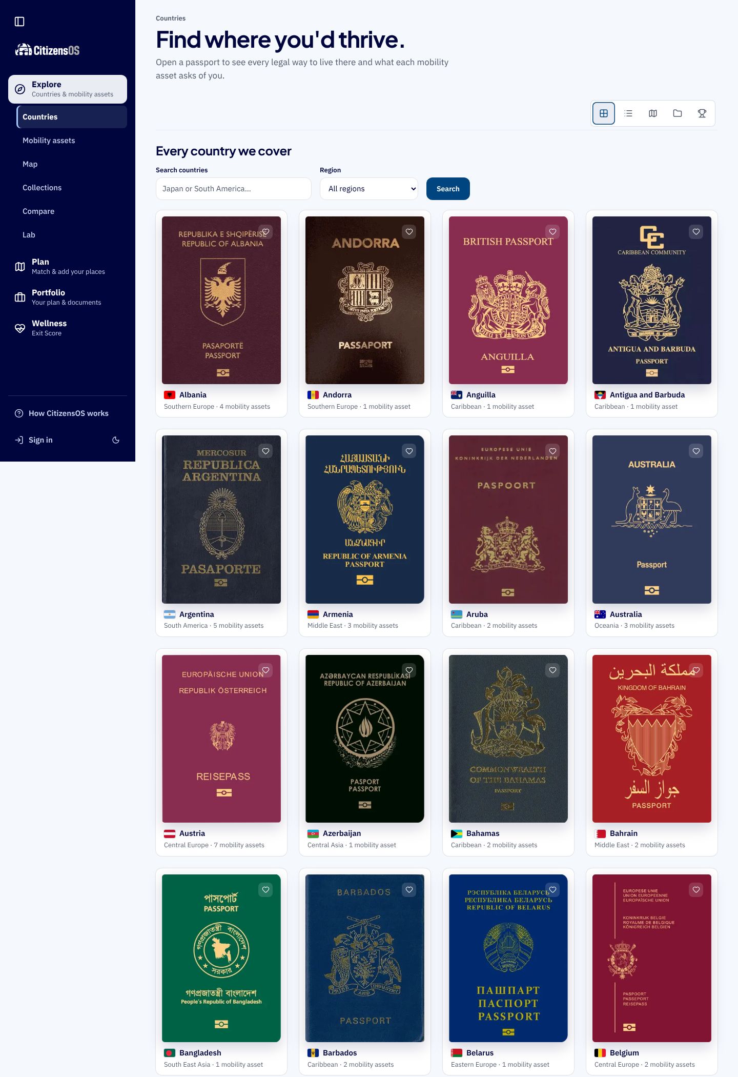 Country passports in CitizensOS Explore